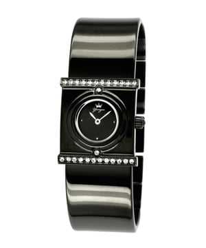 Yonger and Bresson Black Dial Black Leather Watch with Diamonds