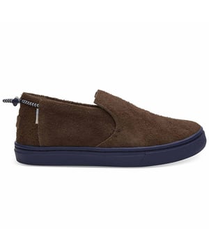 Toms Bark Shaggy Slip-On Brown Suede Leather Kids Shoes 10012685