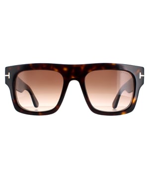 Tom Ford Sunglasses FT0711 Fausto 52F Dark Havana Brown Gradient are a typically bold fashion statement from Tom Ford with the flat top and extra chunky full rim acetate frame. The signature T bar wraps the temple and Tom Ford plate finishes the end pieces with aplomb