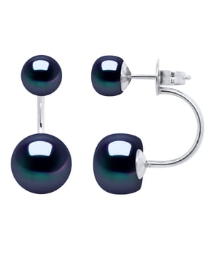 Pendientes Duo - 925 milésimas Rodium - Pearls cultivadas de agua dulce Botón 6 y 9 mm - Sistema Negro - Corredores - Entregado en un caso con un Certificado de Autenticidad y una Garantía Internacional - Todas nuestras joyas se hacen Francia.