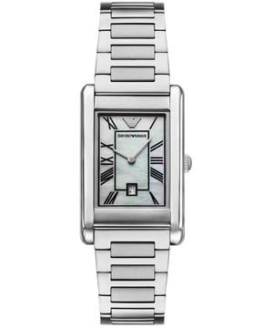 This Emporio Armani Gino Analogue Watch for Women is the perfect timepiece to wear or to gift. It's Silver  Rectangular case combined with the comfortable Silver Stainless steel watch band will ensure you enjoy this stunning timepiece without any compromise. Operated by a high quality Quartz movement and water resistant to 5 bars, your watch will keep ticking.