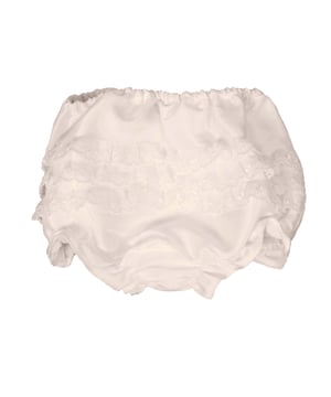 Who doesn't just love a cute pair of frilly knickers for their little one to cover the all important nappy.
Our style Antique White/Ivory XENA are made using our Mock Silk fabric to match our dresses. It's took us a long time to source this quality that even people in the industry mistake it for real silk!
The knickers are are lined in 100% lightweight cotton which is better against babies skin and good for any girl with sensitive skin.
They arrive with you in an organza gift bag so you can keep them and the delicate lace protected for future use. White knickers can be used again and again under all their party dresses.
Outer - 100% polyester
Lining - 100% cotton
Dry Clean or Hand Wash