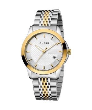 Model: YA126409EAN: 0731903322974Movement: QuartzBracelet color: MulticolorWaterproofing: 30M (3ATM)Dial color: SilverBracelet material: Stainless steelDial diameter: 38 mmGender: Men'sDisplay: AnalogStyle: CasualCollection: Gucci Timeless