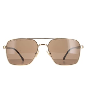Hugo Boss Aviator Mens Rose Gold Brown 1045/S/IT  Hugo Boss are a stylish squared off aviator style with classic double bridge look. The metal core of the temples shows through the acetate to show the strong durability of these cool Hugo Boss shades..