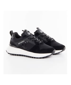 Basket Just Cavalli Optic Roberto Femme Schwarz Leder. Authentischer Schuh der Marke Just Cavalli - Streetwear/Sportswear-Design von Just Cavalli - Just Cavalli für Damen, perfekt für den Alltag - Basket Just Cavalli in Schwarz passt hervorragend zu den restlichen Teilen Ihrer Garderobe - Bequemes Leder - Klassische Schnürsenkel - Optic Roberto - Synthetisch