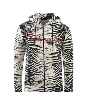 Cavalli Class Zebra Print Zip-Up Black Hoodie. This cavalli class hoodie is the perfect way to show off your bold personal style. It features a zebra print, making it the perfect addition to your wardrobe. Be ready to stand out and make a statement with this one-of-a-kind hoodie!. 60% Cotton, 40% Polyester, Elasticated Waist Hem and Sleeve Endings. Regular Fit, Fits True To Size, 2 Open Pocket, Brand Logo On Chest. Drawstring Pulls, Cavalli Class Hooded Jumper. Style: RXT65I 2OH74 D0027