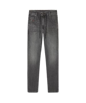 Diesel Grey Jogg Jeans mit Reissverschluss, 93 % Baumwolle, 5 % Polyester, 2 % Elastan, Stretch-Denim, 5-Pocket-Jeans, Markenpragung, Diesel-Abzeichen, Diesel-Markenabzeichen