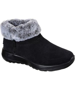 Womens Skechers On The Go Joy Boots in black.- Suede upper with faux fur trim.- Side zip closure.- Skechers® logo detail. - Lightweight 5GEN® Technology midsole cushioning.- Skechers Air-Cooled Goga Mat™ insole. - Chenille lining.- Flexible traction outsole.- Ref: 144003BKGY