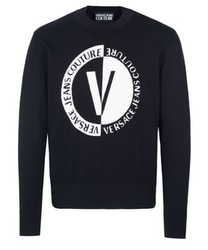 95% Baumwolle, 5% Kaschmir; Versace Jeans Couture Pullover; Modell: 74GAFM02CM06H Z85; Hochwertig verarbeitet; Weiche Baumwollmischung mit Kaschmiranteil; Rundhalsausschnitt; Lange Ärmel; Versace Jeans Couture Logo-Details