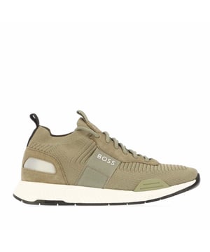 Heren BOSS Titanium Running Trainers in groen.- Stretchy gebreid bovenwerk.- Vetersluiting.- Treklipjes op de kraag en de tong.- Handtekening BOSS letters op de hielen en zijkant.- Rubberen zool.- Ref: 50498245302