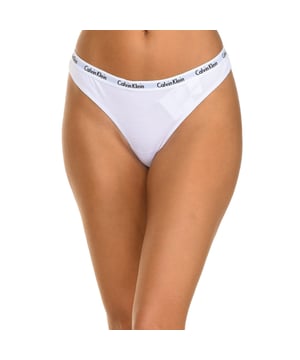 Pack-3 Calvin Klein Thongs.
 White color
 Elastic rubber waistband, with the brand name consecutively embroidered.
 Inner lining.
 Seam seen to tone.

 Composition: 90% Cotton, 10% Elastane

 Washing instructions:
 - Wash maximum at 40ºC.
 - Iron at medium temperature, max. 110 ° C.
 - Does not allow to use tumble dryer.
 - Do not use bleach.
 - It does not support dry cleaning.