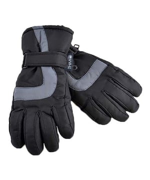 For your little skier, we've got the perfect accessory. These Kids THMO Ski Gloves with a 3M Thinsulate lining will keep them warm and comfortable. They're thick, cozy, and protective, so they'll make any trip to the slopes fun and safe. With expert insulation and waterproofing, these gloves are made for all types of cold weather especially snow and rain. The protective cuff will protect their wrists from the wind and snow and they include an adjustable velcro strap to make sure these gloves are perfectly comfortable. They're made out of 100% polyester material and have 3M Thinsulate lining on the inside as well as extra padding so they'll stay warm even in sub-zero temperatures which is perfect for a day of skiing or snowboarding with family. Thinsulate is well known for keeping you warm and is considered one of the most effective linings. The purpose of the lining is to hold warm air inside the gloves and to keep the hot air close to your skin. The THMO logo badge is on the cuff, separating your glove fashion from the rest. Remember... BE WARM, THINK THMO. They are available in Black and come in 4 size options: 6-7 Years, 8-9 Years, 10-11 Years & 12-13 Years. They are 100% Polyester and are Machine Washable.
