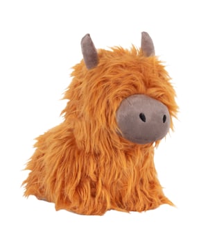 A cuddly and adorable way to stop the door from closing, this wonderfully quirky highland cow shaped doorstop is made from soft, bright orange faux fur. Finished with a soft velvet snout, horns and trotters. The doorstop is also filled with sand and polyester to give it extra strength and adds a touch of character to your home.