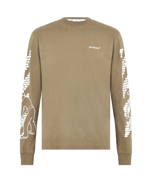 Off-White Bricks Logo Long Sleeve Skate Fit Army Green T-Shirt. Off-White Green Tee. Off-White Brick logo. Crew Neck, Long Sleeves. 100% Cotton, Made In Portugal. OMAB064F22JER0055601