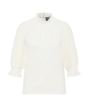 De blouse van DreiMaster Vintage is gemaakt van een semi-transparant materiaal dat een lichte structuur van stippen heeft. Dankzij de driekwartmouwen met gesmokte manchetten overtuigt het trendy model met zijn romantische, speelse charme. De gesmokte, hoog uitgesneden kraag maakt dit stijlvolle trendstuk compleet.  blouse met 3/4 mouwen