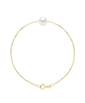 Bracelet Real Cultured Freshwater Pearl Round 8-9 mm - COLOR NATURAL PEARL WHITE - PASSING THROUGH - Chain "Venetian" in Yellow Gold 375 - Length 18 cm - Delivered with Certificate of Authenticity and International Guarantee - MADE IN FRANCE -