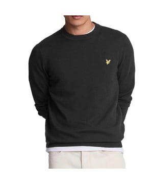 Schwarzer Pullover von Lyle & Scott, 100 % Baumwolle, kleines Markenabzeichen auf der linken Brust, hergestellt in Bangladesch, schwarzer Pullover mit Rundhalsausschnitt