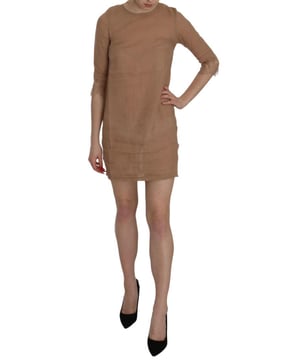 Brand: PINK MEMORIES
  Condition: Brand new with tags
  Style: 3/4 Sleeve Crewneck Shift Mini Dress
  Color: Brown
  Made in Italy
  Material: 100% Linen
  Logo details
  Gender: Women