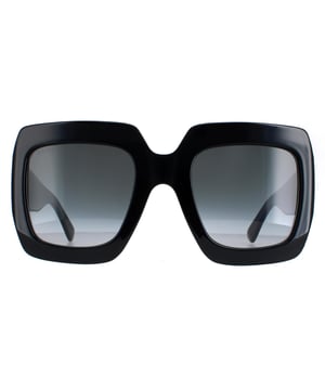 Gucci Square Womens Black Grey GG0053SN  Sunglasses are a bold and sophisticated accessory. These square frame sunglasses feature the signature interlocking "GG" logo on the sides, adding a touch of luxury to any outfit. The durable construction ensures a comfortable fit for all-day wear. Whether you're running errands or attending a special event, the GG0053SN sunglasses are the perfect finishing touch..