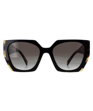 Prada Rectangle Womens Black and Medium Tortoise Light Grey Gradient PR15WS  Sunglasses are a snazzy design made of high-quality acetate material that ensures durability and comfort. The temples are adorned with the iconic Prada logo, adding a touch of sophistication. These sunglasses are perfect for any occasion, whether it's a day out in the sun or a night out on the town.