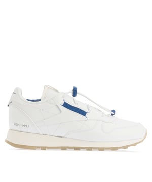 Mens Reebok x Milk Makeup Classic Vegan Shoes in white blue.- Textile upper.- Lace up fastening.- Reebok Vector logos.- Lateral-side logo window.- Reebok branding embellishes the tongue and lateral heel.- Lightweight cushioning.- EVA midsole.- Rubber outsole.- Ref: 100072023