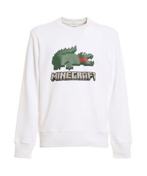Unisex Lacoste Minecraft Pixel Art Long Sleeve Sweatshirt in white.- Round neck.- Ribbed cuffs and hem.- Minecraft logo with the Lacoste pixelated crocodile logo.- Straight cut.- Classic fit.- 100% Cotton.- Ref: SH3851001.