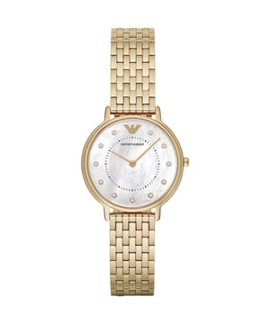 Sku: AR11007Case Size: 32 mmMovement: Quartz Two-HandStrap Material: Stainless SteelStrap Color: GoldCase Water Resistance: 3 ATMCase Material: Stainless SteelCase Color: GoldDial Color: White Mother-Of-PearlStrap Width: 14 mmClosure: Bracelet Butterfly DeployantStrap Inner Circumference: 175 +/- 5 mmBattery Type: SR616SW