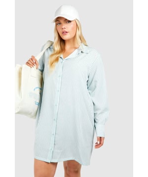 Bring a new kinda attitude in this latest piece from our collection of plus size dresses. Available in UK sizes 16-24, our range of curve dresses carries all the on-trend pieces you need to feel confident. Whether it's a plus size black dress or skater style you're adding to your basket, we promise no more awkward fits, just dresses you can depend on. Work a flattering plus size t-shirt dress or smock shapes during the day, then take on the night in sexy styles, maxi lengths and Bardot necklines. From sexy plus size dresses to work-wear appropriate options, shop it all on boohoo.Style: Shirt DressDesign: StripesFabric: Poly crepeLength: MiniSleeve Length: Long Sleeve