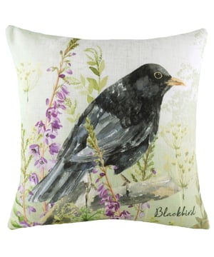 Bring a little wildlife to your interior with this super sweet watercolour style design of a Blackbird. With a soft plain reverse - this cushion will be the perfect touch to any country or neutral home.