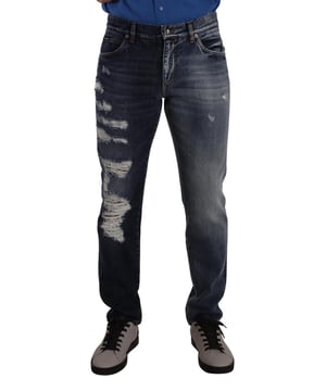 Jeans de denim desgastados 100% auténticos de Dolce & Gabbana  
  Confeccionados en algodón  
  Cierre de cremallera y botón  
  Corte regular  
  Color azul  
  Detalles del logo  
  Hechos en Italia  
  Material: 100% algodón