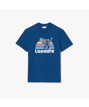 Heren Lacoste Washed Effect Tennis Print T-shirt Materiaal van organisch katoen jersey Regular fit rechte snit Ronde hals Print op borst Geborduurde krokodil op borst