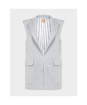 BOSS Casual fuse together their classic styling with bold new innovations to create what they call their casual range  to provide extraordinary clothing for the everyday man. They present this women's Sleeveless Blazer in a grey colourway and sleeveless design for a smart addition to your wardrobe. Details: grey colourway  fold down blazer collar  sleeveless  two front pockets  two chest pockets  regular fit  tonal stitching and brand tag to the interior to complete. .