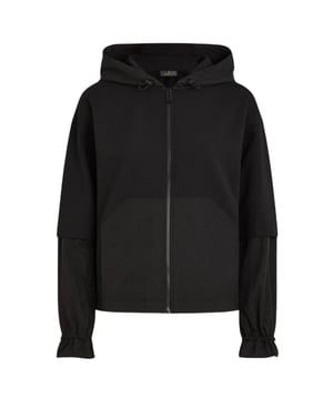 Zwarte trui met merklogo van Belstaff, 94% katoen, 6% elastaan, ritssluiting, zwarte hoodie, elastische hals, mouwuiteinden en onderkant