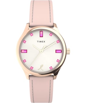 Deze Timex Dress X Bcrf Analoge Horloge voor Dames is het perfecte tijdsgenoot om te dragen of cadeau te geven. De Roze Gouden 32 mm ronde behuizing gecombineerd met de comfortabele roze leren horlogeband zorgt ervoor dat je van dit verbluffende stuk kunt genieten zonder compromissen. Aangedreven door een hoogkwalitatieve quartz beweging en waterdicht tot 5 bar, blijft je horloge tikken. Dit horloge is geschikt voor elke gelegenheid, of je nu aan het werk bent, in je vrije tijd of op een banket. Dit analoge horloge heeft een functie: Luminieuze Wijzers. Hoogwaardige 19 cm lange en 16 mm brede roze leren band met een gesp. Behuizing diameter: 32 mm, behuizing dikte: 9 mm, behuizing kleur: Roze Goud en wijzerplaat kleur: Zilver.