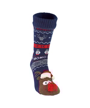 Calcetines 3D Rudolph para hombreSi eres el tipo de hombre al que le encanta entrar en el espíritu navideño cada año, o conoces a alguien que lo haga, entonces necesitarás estos increíbles calcetines navideños de punto 3D con la cara de Rudolph. Ideales para acurrucarse y holgazanear. Con un diseño de punto muy grueso con los patrones tradicionales fairisle que incluye ciervos y muñecos de nieve, así como una cara de punto divertido y funky de Rudolph en el toes.These grandes calcetines no sólo son super suave y cómodo, pero también vienen con antideslizantes en la planta del pie para evitar que se deslice sobre superficies duras. Estos calcetines no sólo son súper suaves y cómodos, sino que también vienen con pinzas antideslizantes en la planta del pie para evitar que se deslice alrededor de superficies duras. Así que si quieres un regalo de Navidad para sus pies, entonces estos son perfectos, sin embargo, también hacen un gran regalo o media de relleno para esa persona que usted sabe que ama la Navidad.Detalles del productoMens Rudolph Slipper SocksWarm & Cosy3D Knitted Rudolph FaceSuper Soft & ComfortableAnti-Slip GripsNavy/White/Red Fairisle PatternA Perfect Xmas GiftMen's 7-11 UKMachine Washable