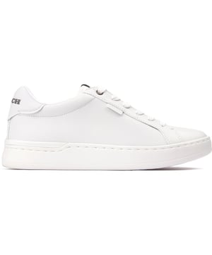 Un estilo de zapatilla clásica y fresca para días en movimiento, este entrenador de corte brillante en blanco de Coach está elaborado en piel suave, con detalles de la marca en el talón y una exquisita etiqueta de logo en el costado. Estos entrenadores de moda están terminados con una plantilla acolchada y una cómoda suela de EVA para un uso y comodidad durante todo el día.