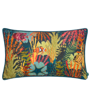 A new twist on tropical designs, the Abyss Coral Bay cushion features a hand-painted, printed design of tropical aquatic life set on a soft chenille fabric. This dramatic and sophisticated cushion is ideal for making a statement in any home, with splashes of colour that burst into life.