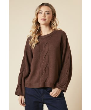 Centre Front Cable Design Crew Neck Jumper