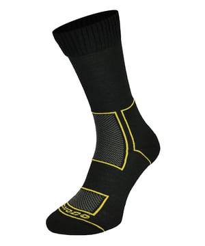 Comodo has been providing high-quality socks for men and women since 1996. They sell a range of socks for hiking, cycling, hunting, skiing, and other outdoor events. These Work Socks made from Merino Wool are designed for all types of outdoor work during colder months. These safety work socks will effectively protect your legs against abrasions. They provide comfort of use at low and high temperatures, the ideal all year round work socks. They also provide durability so they’ll last a very long time when using them constantly during a hardworking day. Merino wool fibres make these socks soft and comfortable to wear, while their ability to regulate temperature means that your feet will stay cool when you need them to be (and warm when you want them to be). Wool is naturally breathable, so they'll keep your feet cool and dry during even the hardest of working days. These socks are available in Black with yellow patterns. They also include a reinforced heel & toe design for additional durability and comfort. These socks are made from: 40% Merino Wool, 35% Acrylic, 15% Polyamide, 5% Polypropylene, 5% Elastane. They are available in 3 sizes: 2.5-5 UK, 6-8.5 UK, 9-12 UK and are fully Machine Washable.