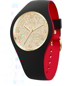 This Ice Watch Ice Loulou - Black Gold Glitter Analogue Watch for Women is the perfect timepiece to wear or to gift. It's Black 34 mm Round case combined with the comfortable Black Silicone watch band will ensure you enjoy this stunning timepiece without any compromise. Operated by a high quality Quartz movement and water resistant to 10 bars, your watch will keep ticking. With an ultra-flat silicone strap and gold features (dial and hands), this medium size black watch with a red back adds the perfect combination of chic and glamour to your wrist. High quality 19 cm length and 14 mm width Black Silicone strap with a Buckle Case diameter: 34 mm,case thickness: 8 mm, case colour: Black and dial colour: Gold
