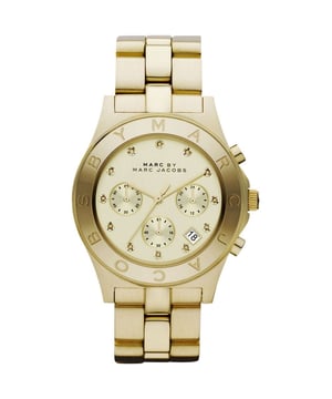 Specification Details Brand Marc by Marc Jacobs Model MBM3101 Barcode Number 691464759391 Gender Women's Case Diameter 40 mm Case Material Gold-tone Stainless Steel Case Colour Gold Dial Colour Gold Band Material Stainless Steel Band Colour Gold-tone Movement Quartz Chronograph Yes Water Resistance 5 ATM