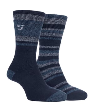 Farah 2 Pack Thermal Boots SocksEstos clásicos calcetines de bota cuentan con un forro térmico para asegurar que te mantengas caliente. Son perfectos para llevar con botas de seguridad o de trabajo.El forro interior incluye un suave cepillado para asegurar que tus pies y piernas permanezcan cómodos.Las propiedades térmicas de estos calcetines de bota ayudan a proporcionar un aislamiento extra. Estos calcetines vienen en un par de 2. Estos calcetines están disponibles en tallas 6-11 Reino Unido y están disponibles en 3 colores diferentes. Están fabricados con un 69% de acrílico, un 28% de poliéster, un 2% de elastodieno y un 1% de elastano. Detalles adicionales del productoCalcetines térmicos para botasForro cepillado suave2 paquetes3 colores diferentesIdeales para llevar dentro de las botas de seguridad o de trabajo.