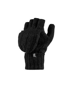 Here’s the very latest addition to the Heat Holders range – beautifully soft, fabulously warm ladies Heat Holders 2.3 Tog Heatweaver Yarn Fingerless Gloves with Converter Mitt. These mitten-style Gloves offer you the best of both worlds, with open-ended fingers for when you need a delicate touch, such as delving in your purse or texting, and warm mitten caps to slip back over in an instant! These pretty cable knit Gloves have Heat Holders yarn for superb insulation and moisture wicking, along with Heatweaver insulation, a silky plush fur-like lining that effectively maximises the amount of warm air held against your skin. The Heat Holders cuff is extendable, unfolding to create long protective cuffs sleeves that hugs the wrist for extra warmth and insulation.