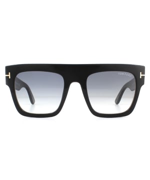 Tom Ford Sunglasses Renee FT0847 01B Shiny Black Grey Smoke Gradient feature a thick top frame with a flat top for that really glamorous modern look as immortalised by celebs like Kim Kardashian and Gigi Hadid. The shiny metal "T" logo adorns the temple for that classic Tom Ford logo.