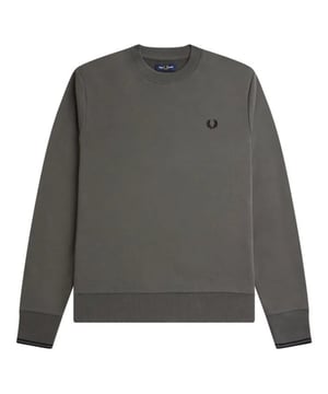 Fred Perry Grey Sweatshirt, 79% Cotton, 21% Polyester, Waist and Sleeve Endings, Round Crew Neck, Logo On Chest. Tipped Sleeves, Gunmetal Grey Sweatshirt