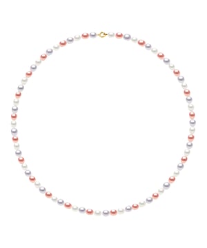 Collar - oro amarillo 750 milésimas - perlas cultivadas de agua dulce y grano de arroz blanco 4-5 mm - coloreado (colores pastel natural) - anillo de resorte de cierre - longitud 42 cm - entregado en un caso con un certificado de autenticidad y garantía internacional - Todas nuestras joyas están hechos en Francia.