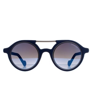 Die Round Unisex Blue Blue Dark Mirror ML0083 Sonnenbrille ist ein moderner Stil, der aus leichtem Metall hergestellt wurde. Diese verfügen über eine perfekt runde Linse, die in einem dicken Acetatrahmen eingeschlossen ist, und einen ordentlichen Doppelsteg. Das Moncler-Logo verschönert die Tempel.