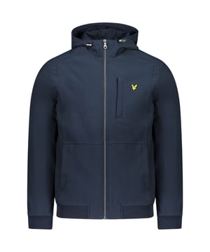 Lyle &amp; Scott's Navy Jacket is lightweight and features the brand logo. It has a central zip closure. This regular-fit jacket fits true to size with a branded badge on the front left chest. Model JK1424VN Z271. Lyle &amp; Scott Navy Jacket, Made in Vietnam 91% Polyester, 9% Elastane, Lining:100% Polyester, Brand Logo on Chest, Central Zip Closure. Regular Fit, Fits True To Size, Branded Badge Front Left Chest Style: JK1424VN Z271