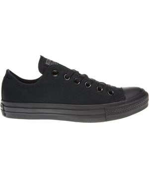 All Star Low Lace-up Black Trainers By Converse Display Vintage 'old-skool' Chic. Black To The Floor Canvas Uppers, Black Vulcanised Sole, Rubber Outsole And The Iconic Rubber Toe Cap Means This Classic Sneaker Is An Essential Wardrobe Staple.