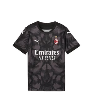 PRODUCT STORY: Guard your net like the Rossoneri in this official AC Milan goalkeeper jersey. Designed for peak performance, it features dryCELL technology to wick sweat and keep you comfortable and focused as you make those match-winning saves. FEATURES & BENEFITS: dryCELL: Performance technology designed to wick moisture from the body and keep you free of sweat during exercise; As part of the RE:FIBRE program, this garment is made of at least 95% recycled material from textile waste and other used materials. DETAILS: Regular fit; 170 gsm, Jacquard; Crew neck; Short sleeves; Official team branding; PUMA Youth: Recommended for older kids between 8 and 16 years.